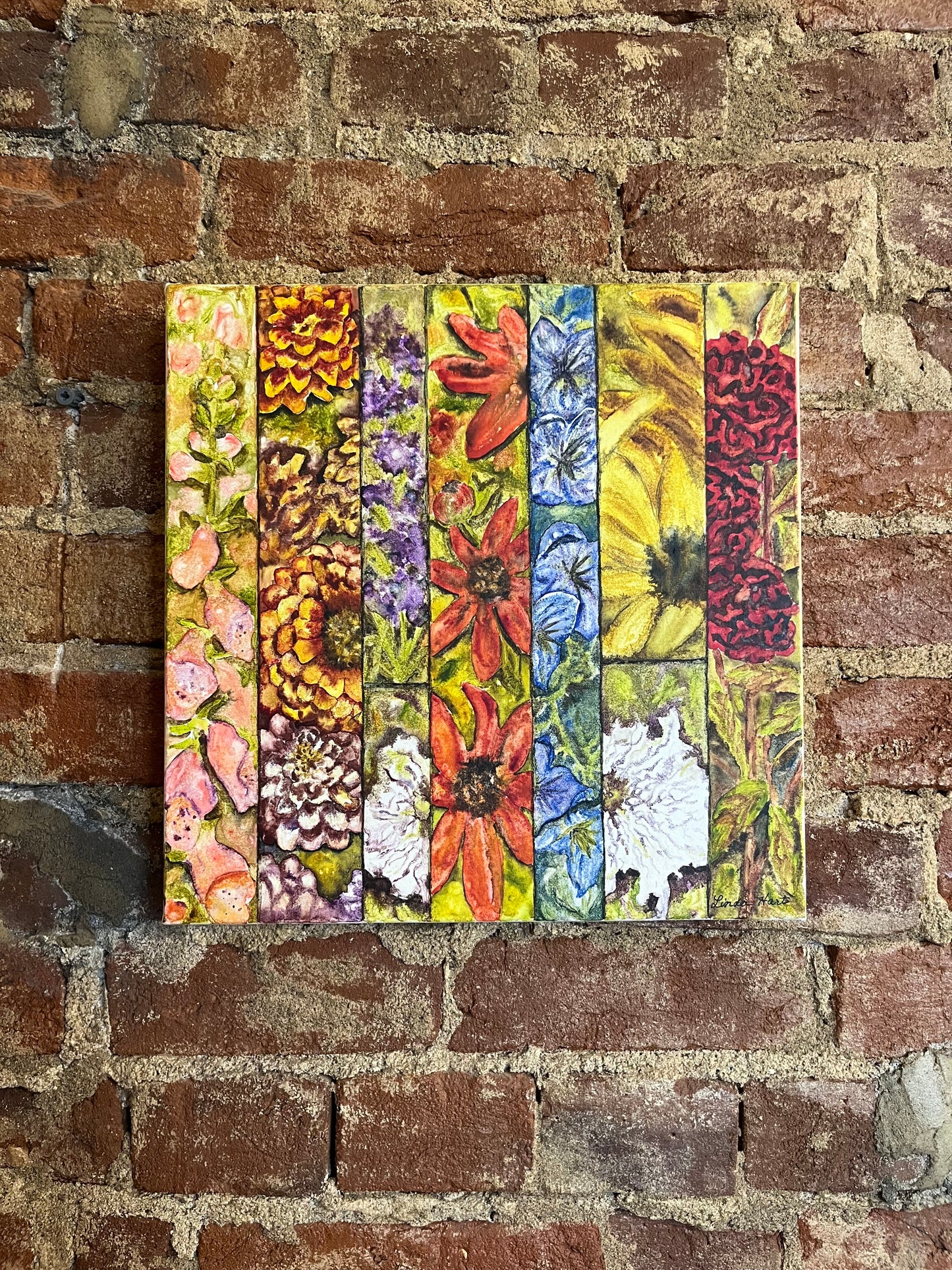 Floral Fragments Original Watercolor-foxgloves, zinnias, verbena bonaresis, rudbeckia, love in the mist, sunflowers, petunias and celosia