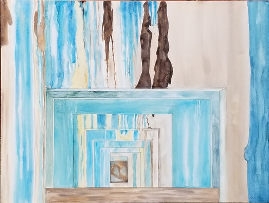 East Monument Avenue Overpass- 3' x 4' x 1.5" - Original Watercolor Painting on Gallery Wrapped Watercolor Canvas