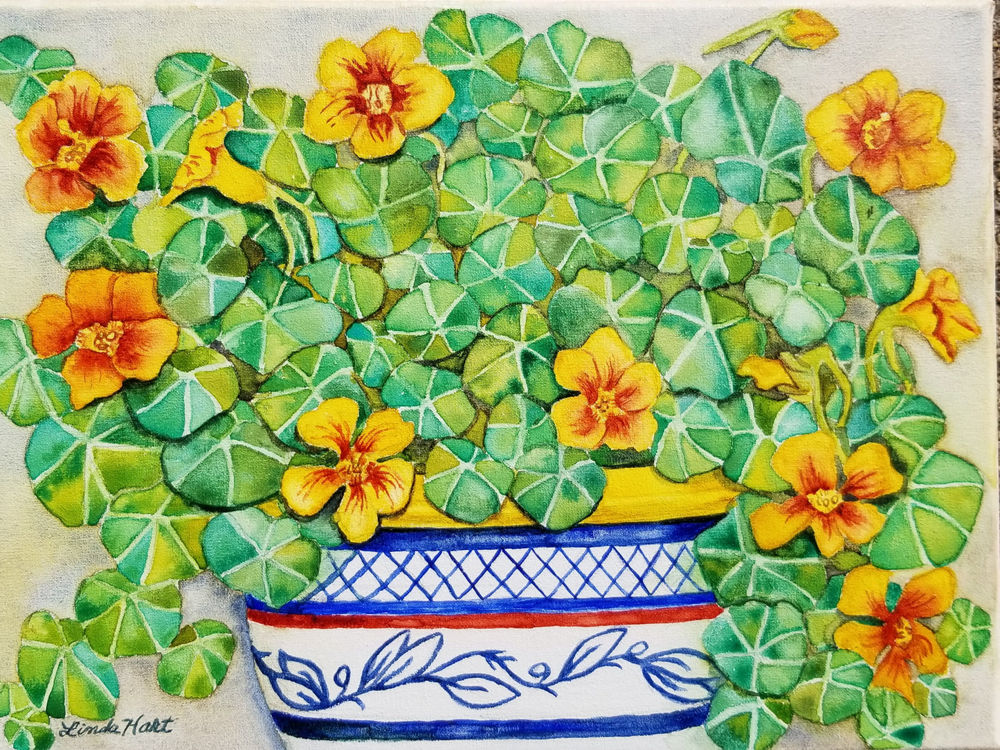Nasturtiums - 9" x 12" x7/8" -Original Watercolor on Canvas