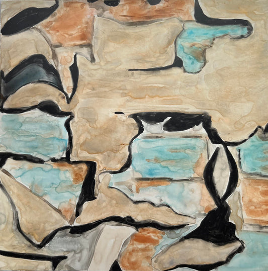 Past Lives Revealing Themselves - 6" x 6" x 1.5" - Watercolor on Clayboard Cradled Panel