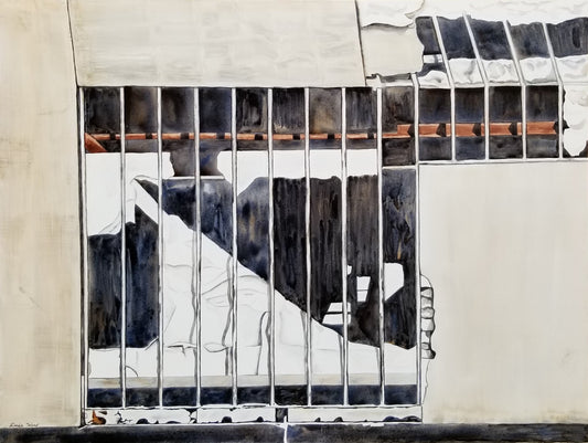 Skeletal Warehouse -  3' x 4' x1.5" - Original Watercolor Painting on Gallery Wrapped Watercolor Canvas