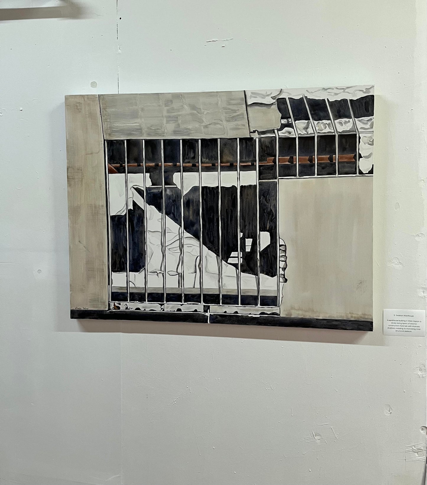 Skeletal Warehouse -  3' x 4' x1.5" - Original Watercolor Painting on Gallery Wrapped Watercolor Canvas