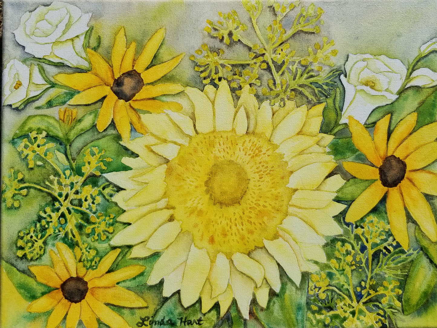 Sunflower Bouquet - 9" x 12" x 7/8" - Original Watercolor on Canvas