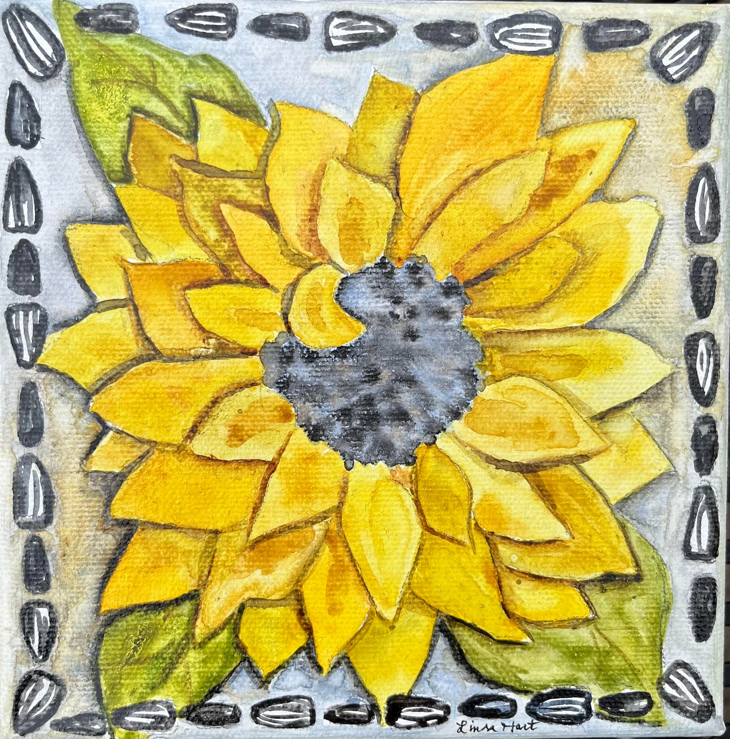 Sunflower Life - 6" x 6" x 1.5" - Original Watercolor Painting on Canvas
