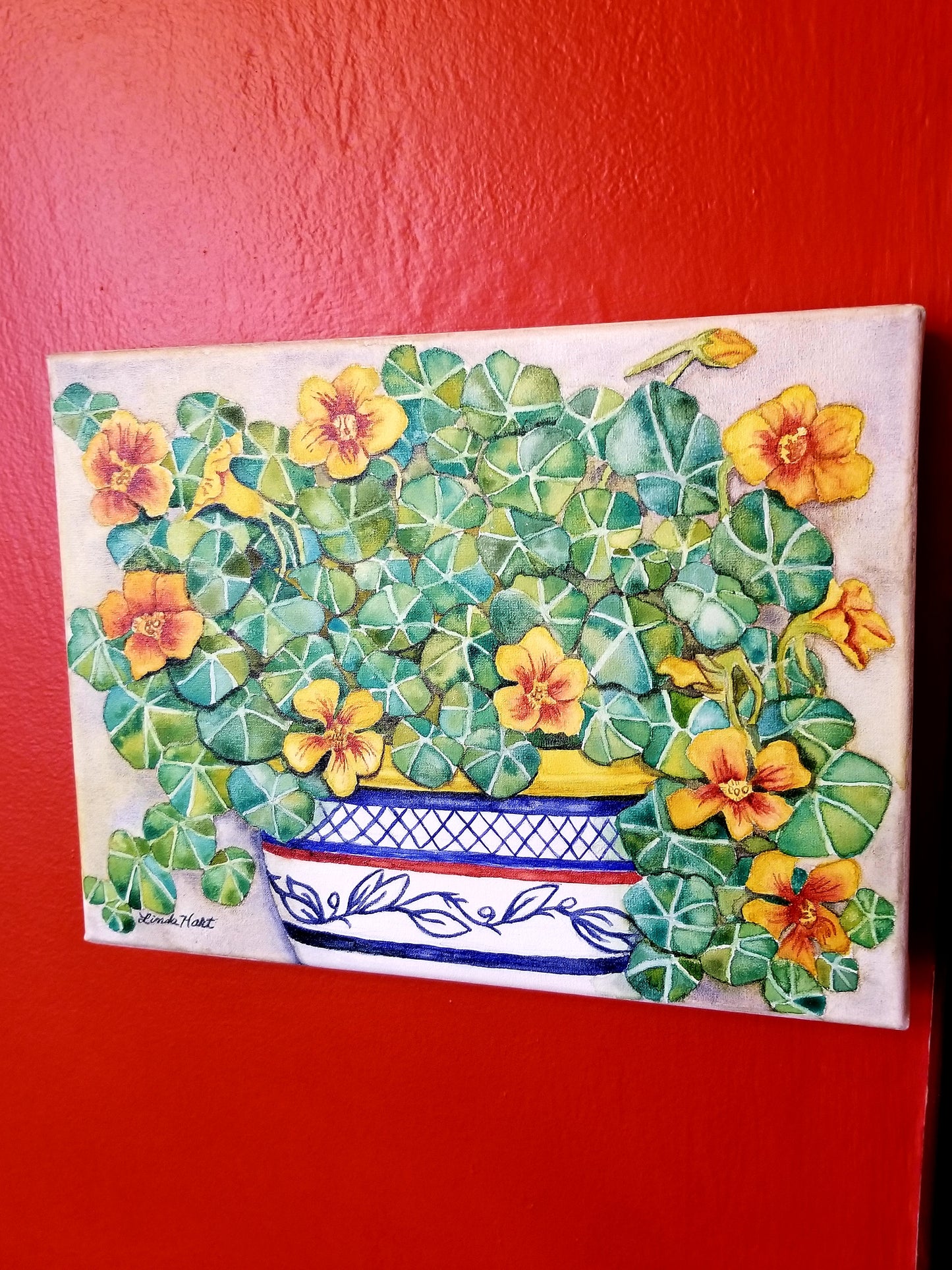 Nasturtiums - 9" x 12" x7/8" -Original Watercolor on Canvas