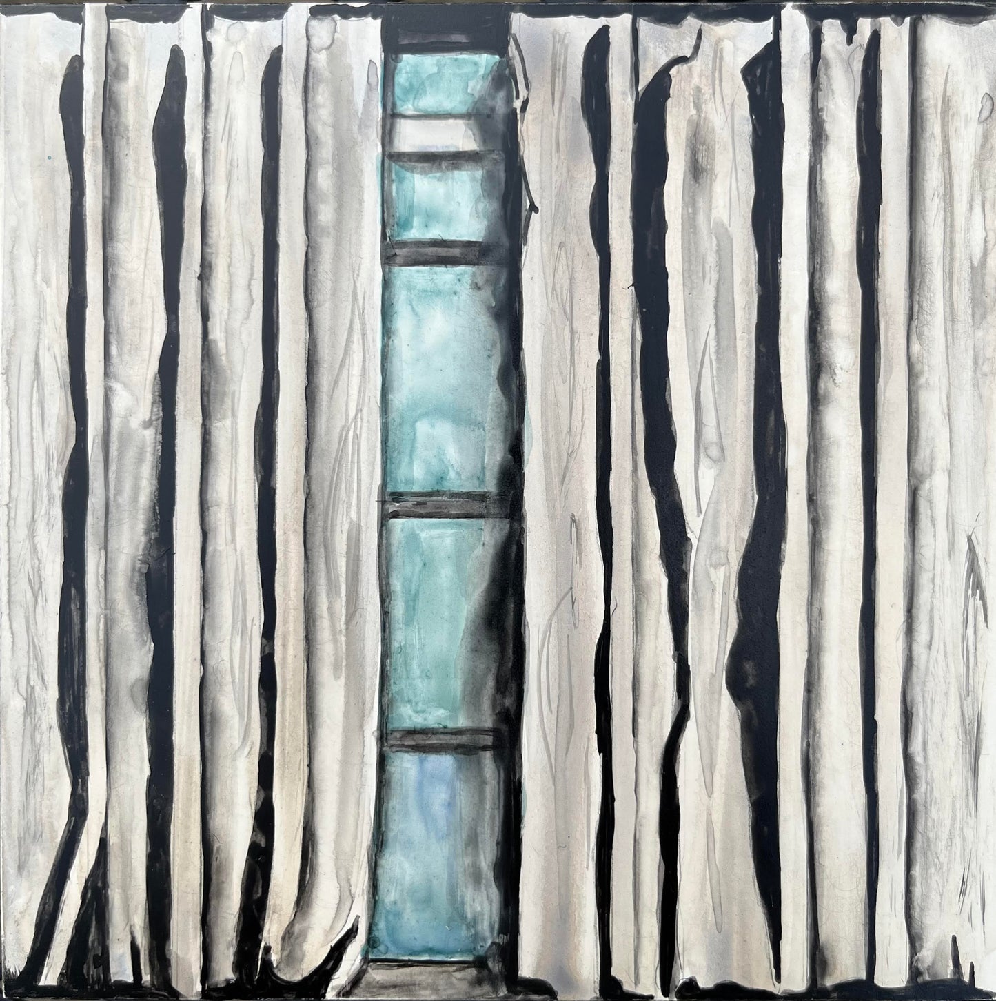 Abandoned Shadows 4 - 6" x 6" x 1.5" - Original Watercolor on Clayboard Cradled Panel