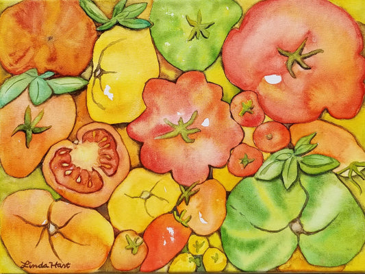 Heirloom Tomatoes - 9" x 12" x 7/8"- Original Watercolor Painting on canvas