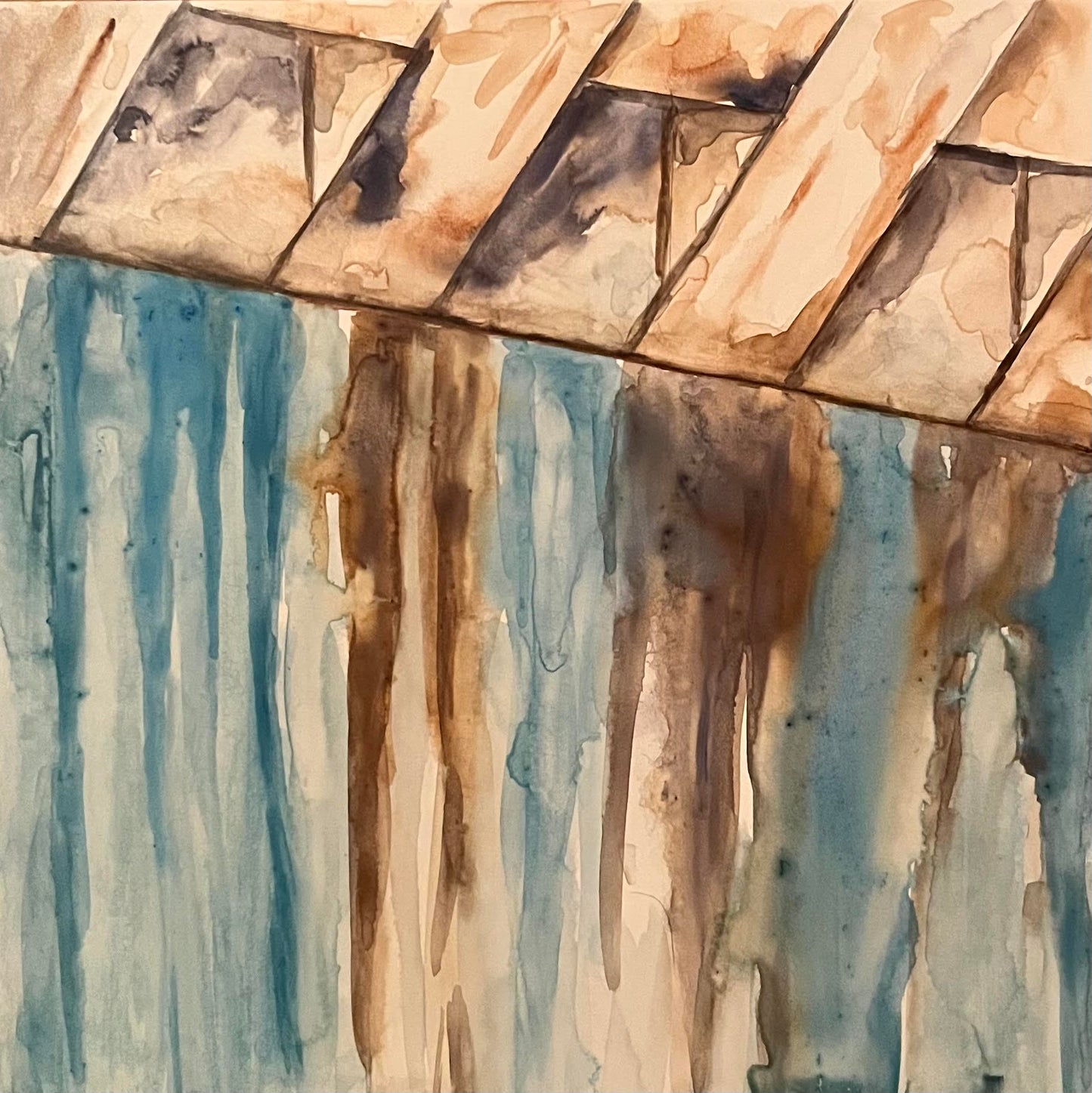 Monument Avenue Train Overpass -  6" x 6" x 1.5" - Watercolor on Clayboard Cradled Panel