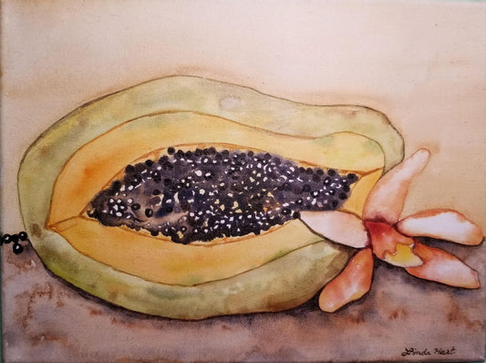 Papaya and Orchid - 9" x 12" x 7/8"- Original Watercolor Painting on Canvas