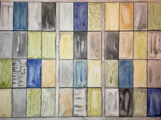 Stainton Avenue Warehouse Kaleidoscope Windows - 4' x 3'x 1.5" - Original Watercolor Painting  on Gallery Wrapped Watercolor Canvas